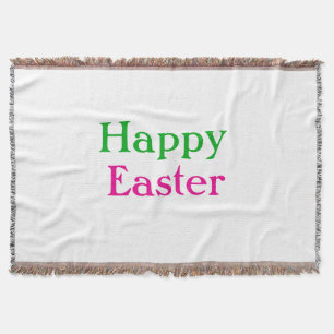 Happy easter boho green pink kids add name title throw blanket