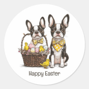 Happy Easter Boston Terrier Dogs Classic Round Sticker