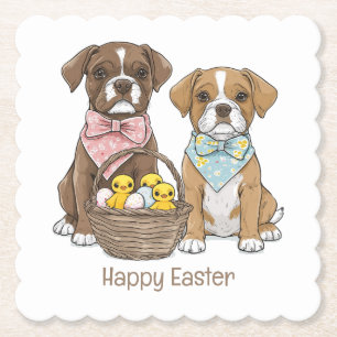 Happy Easter Boxer Dogs Paper Coaster
