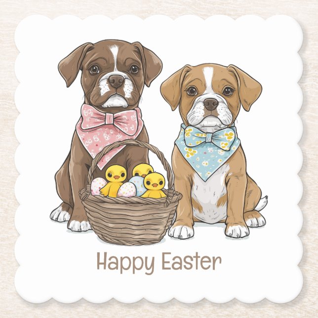 Happy Easter Boxer Dogs Paper Coaster (Front)