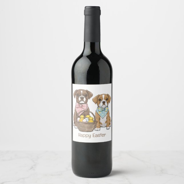 Happy Easter Boxer Dogs Wine Label (Front)