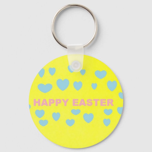 Happy Easter bright yellow blue hearts Key Ring (Front)