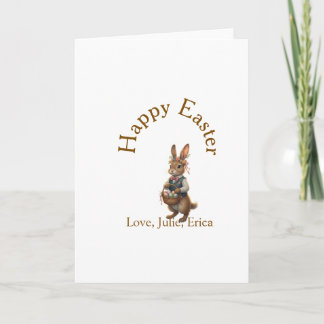 Happy Easter brown bunny with eggs love add name  Card