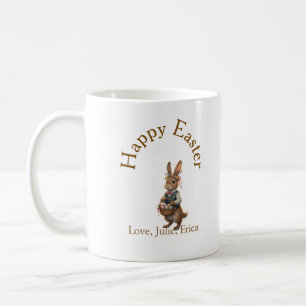 Happy Easter brown bunny with eggs love add name Coffee Mug