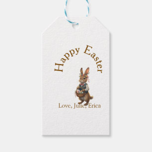 Happy Easter brown bunny with eggs love add name Gift Tags