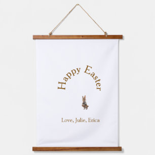 Happy Easter brown bunny with eggs love add name Hanging Tapestry