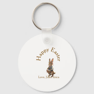 Happy Easter brown bunny with eggs love add name  Key Ring