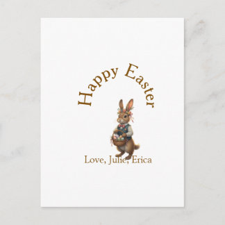Happy Easter brown bunny with eggs love add name  Postcard