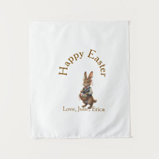 Happy Easter brown bunny with eggs love add name  Tapestry