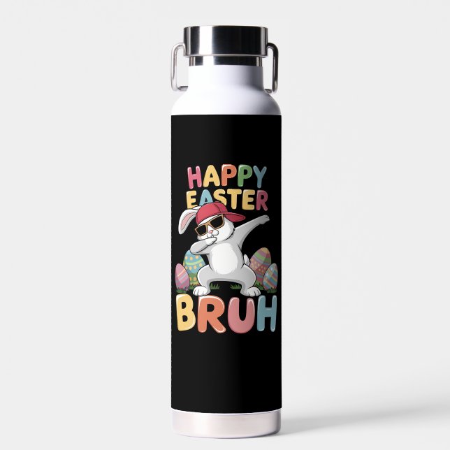 Happy Easter Bruh Bro Funny Dabbing Bunny Rabbit Water Bottle (Front)