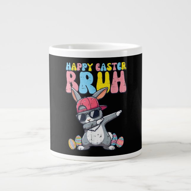 Happy Easter Bruh Bunny Dab Rabbit Dance Large Coffee Mug (Front)