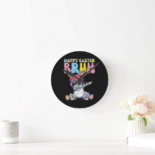 Happy Easter Bruh Bunny Dab Rabbit Dance Round Clock