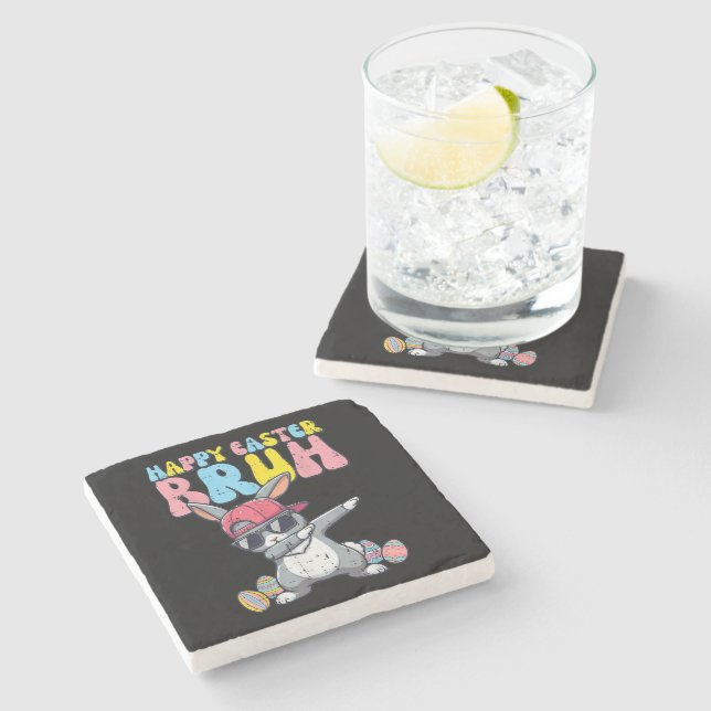 Happy Easter Bruh Bunny Dab Rabbit Dance Stone Coaster (Side)