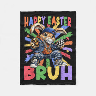 Happy Easter Bruh Bunny Rabbit Easter Egg Hunting Fleece Blanket