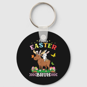 Happy Easter Bruh Cute Moose Bunny Ears Basket Egg Key Ring