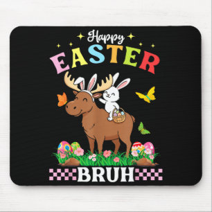 Happy Easter Bruh Cute Moose Bunny Ears Basket Egg Mouse Mat