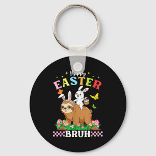Happy Easter Bruh Cute Sloth Bunny Ears Basket Egg Key Ring