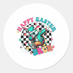 Happy Easter Bruh Dabbing Bunny Egg Hunt Kids Boys Classic Round Sticker
