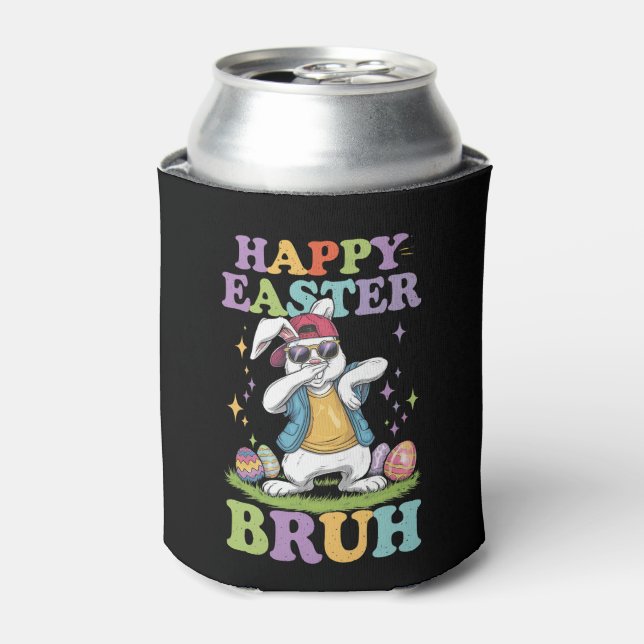 Happy Easter Bruh Funny Dabbing Bunny Rabbit Bro Can Cooler (Can Front)