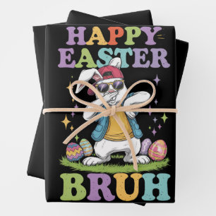 Happy Easter Bruh Funny Dabbing Bunny Rabbit Bro Wrapping Paper Sheet