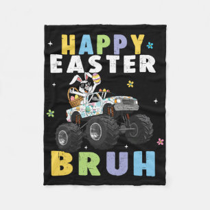 Happy Easter Bruh Funny Monster Truck Bunny Eggs B Fleece Blanket