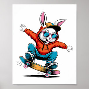 Happy Easter Bruh Skateboarding Bunny Easter Toddl Poster