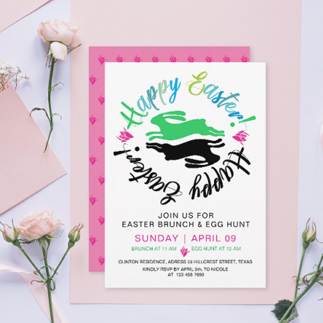 Happy Easter Brunch Egg Hunt Bunny Colourful Party Invitation (Creator Uploaded)