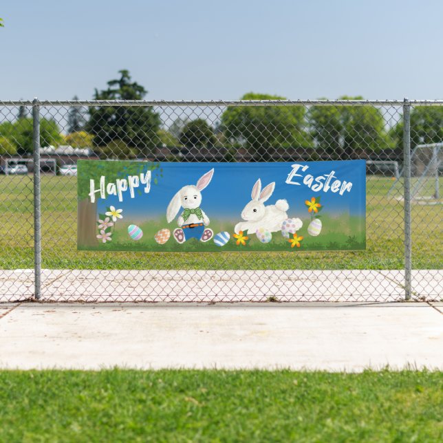 Happy Easter | Bunnies and Painted Eggs Banner (Insitu)