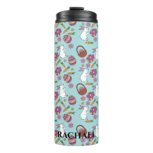 Happy Easter Bunnies Floral Pattern Egg SpringBlue Thermal Tumbler