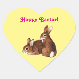 Happy Easter Bunnies Heart Sticker