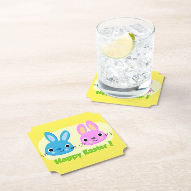 "HAPPY EASTER" BUNNIES  PAPER COASTER (Insitu)