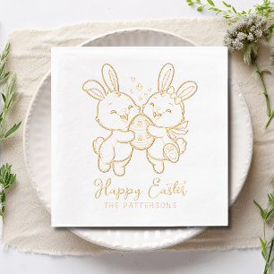 Happy Easter Bunnies Real Foil Family Name Napkins