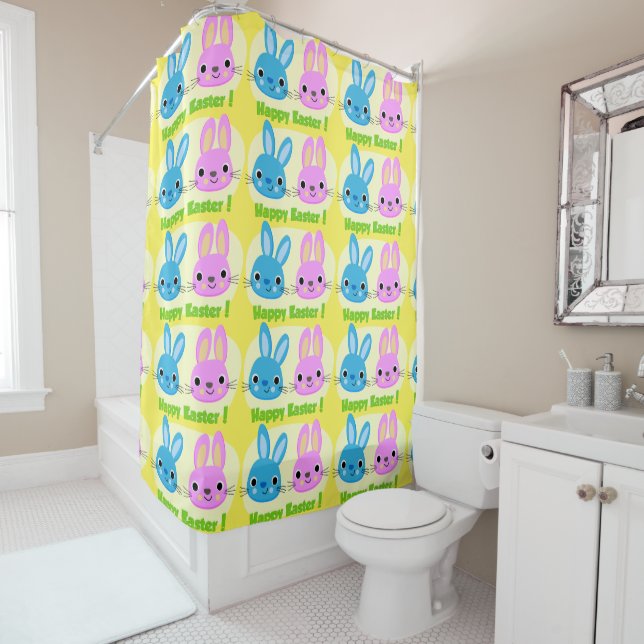 "HAPPY EASTER" BUNNIES  SHOWER CURTAIN (In Situ)