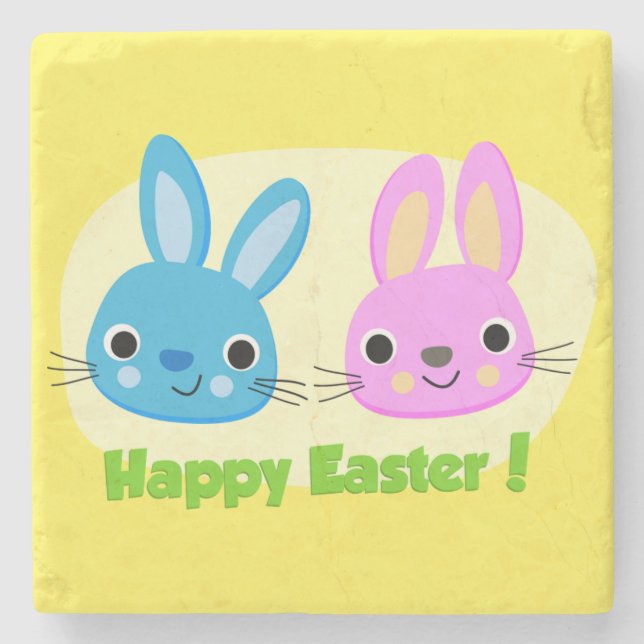 "HAPPY EASTER" BUNNIES STONE COASTER (Front)