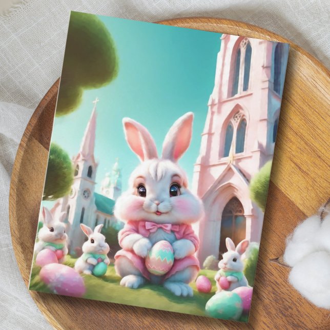 Happy Easter Bunnies with Easter Eggs Holiday Card (Creator Uploaded)