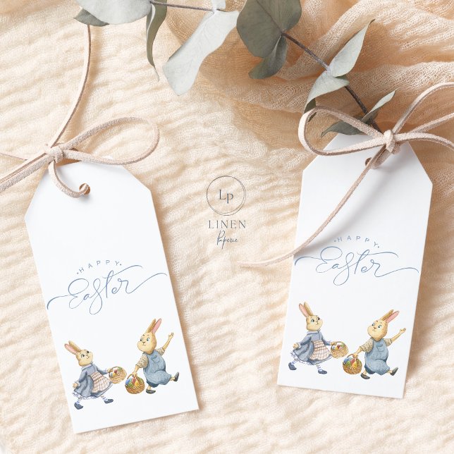 Happy Easter Bunnies with Egg Baskets Gift Tag (Creator Uploaded)