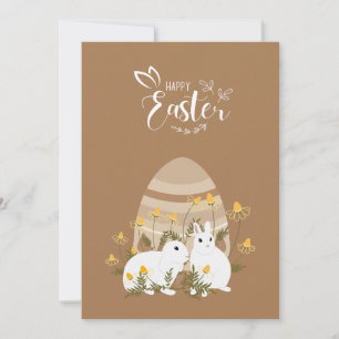 Happy Easter bunnies with eggs caricature Holiday Card