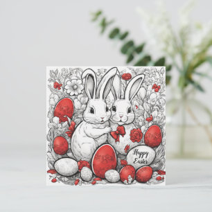 Happy Easter bunnies with eggs Holiday Card