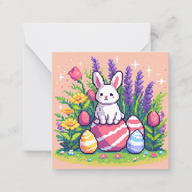 Happy Easter bunny 8 bit pixel art Card (Front)
