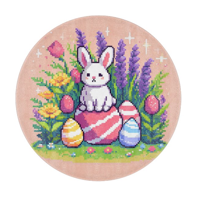 Happy Easter bunny 8 bit pixel art Cutting Board (Front)