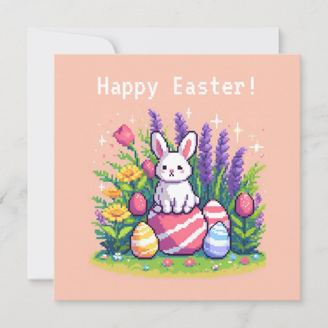 Happy Easter bunny 8 bit pixel art Holiday Card (Front)