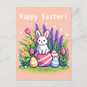 Happy Easter bunny 8 bit pixel art Holiday Postcard