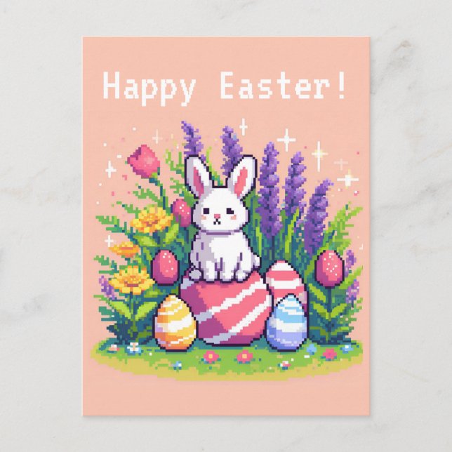 Happy Easter bunny 8 bit pixel art Postcard (Front)
