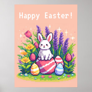 Happy Easter bunny 8 bit pixel art Poster