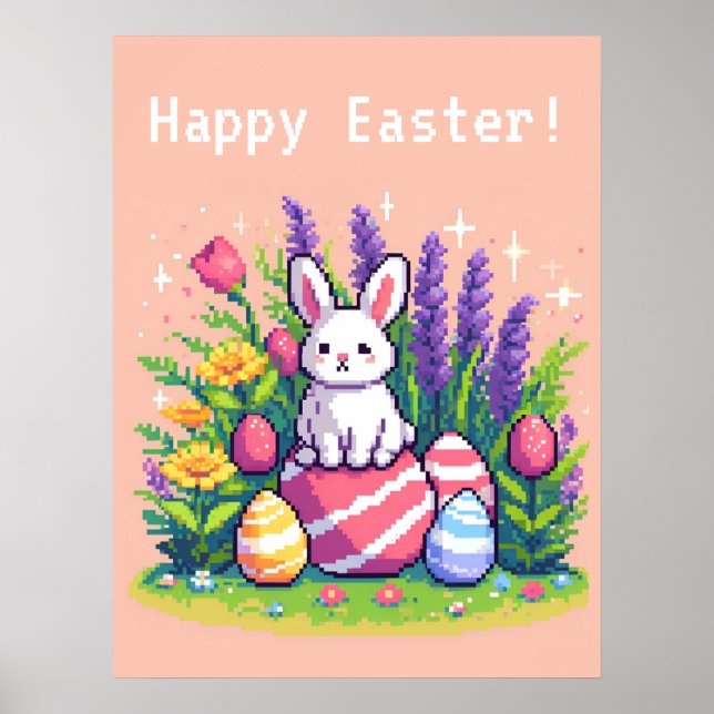 Happy Easter bunny 8 bit pixel art Poster (Front)