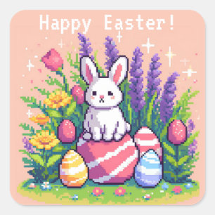 Happy Easter bunny 8 bit pixel art Square Sticker