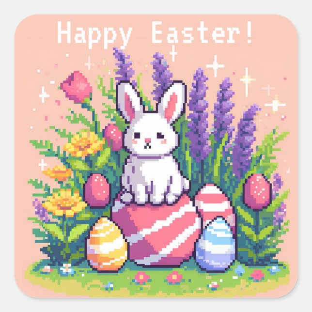 Happy Easter bunny 8 bit pixel art Square Sticker (Front)