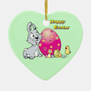 Happy Easter Bunny and Baby Chick Ceramic Tree Decoration