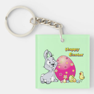 Happy Easter Bunny and Baby Chick Key Ring