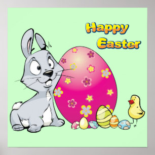 Happy Easter Bunny and Baby Chick Poster